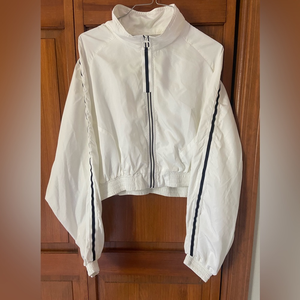 Love Tree White Bomber Jacket with Black Accents